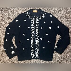 Vintage Fab-Lu Sweater Cardigan Beaded Sequined 50s Angora Rabbit Lambs Wool